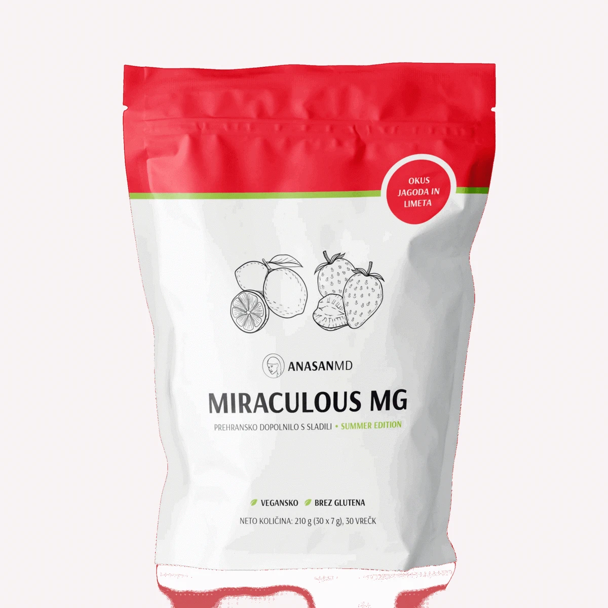 ANASAN Magnezij Miraculous MG SUMMER EDITION JAGODA-LIMETA 210g 30 vrečk