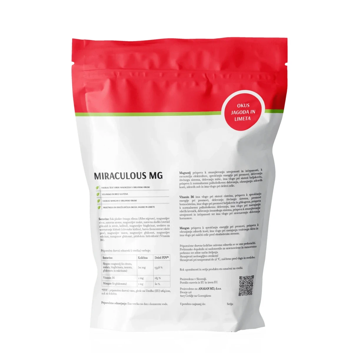 ANASAN Magnezij Miraculous MG SUMMER EDITION JAGODA-LIMETA 210g 30 vrečk - slika 2